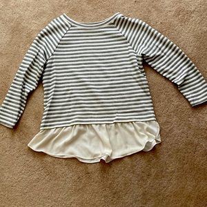 LOFT Dark gray and cream striped, mixed media top